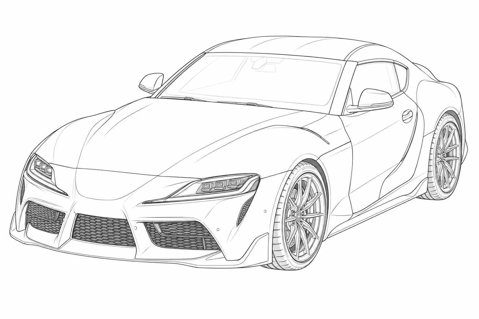 ノーマル外装・ローダウン仕様のGR SUPRA フロント7対サイド3の線画